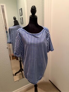 Talbots Blue and White Gingham Short Sleeve Tee
